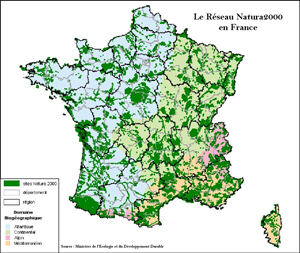 Carte des sites natura 2000 en France Métropolitaine